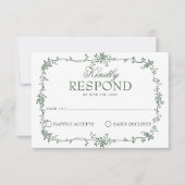 Emerald Green Floral Boho Old Money Wedding RSVP C (正面)