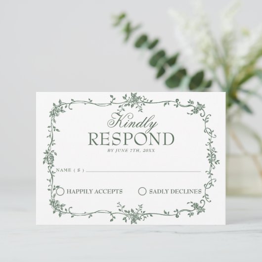 Emerald Green Floral Boho Old Money Wedding RSVP C (スタンド正面)