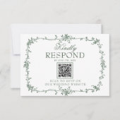 Emerald Green Floral Boho QR Code Wedding RSVP (正面)