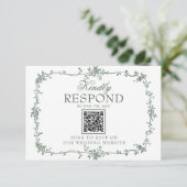 Emerald Green Floral Boho QR Code Wedding RSVP (スタンド正面)