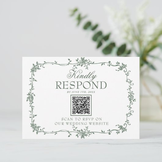 Emerald Green Floral Boho QR Code Wedding RSVP (スタンド正面)