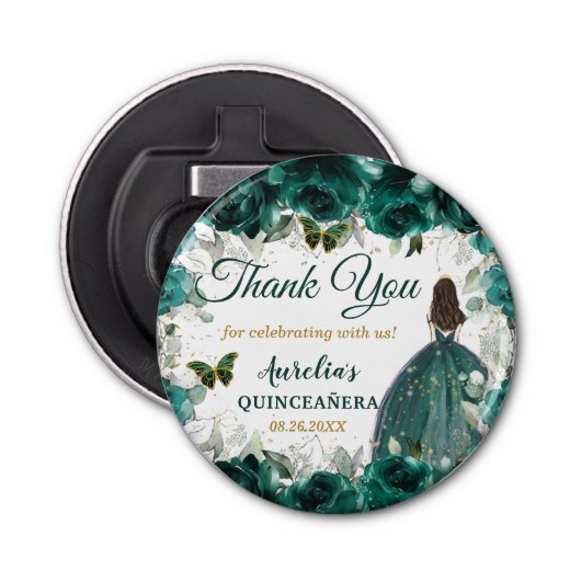 Emerald Green Floral Butterflies Princess Favor 栓抜き (正面)