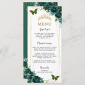 Emerald Green Floral Butterflies Quinceanera Menu プログラム (正面/裏面)