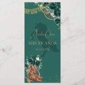 Emerald Green Floral Charro Quinceañera XV Menu プログラム (裏面)