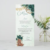 Emerald Green Floral Charro Quinceañera XV Menu プログラム (スタンド正面)
