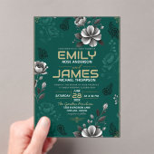 Emerald Green Floral Elegant Sage Gold Botanical アクリル招待状 (インサイチュ (ポータブル))