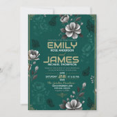 Emerald Green Floral Elegant Sage Gold Botanical 招待状 (正面)