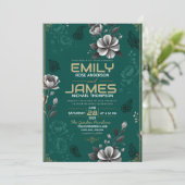 Emerald Green Floral Elegant Sage Gold Botanical 招待状 (スタンド正面)