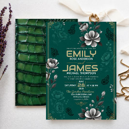 Emerald Green Floral Elegant Sage Gold Botanical 招待状