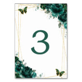 Emerald Green Floral Gold Butterflies Wedding  テーブルナンバー (裏面)