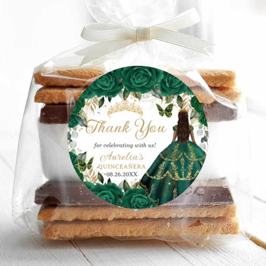 Emerald Green Floral Gold Princess Quinceanera 16 ラウンドシール