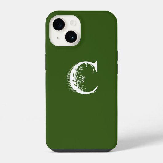 EMERALD GREEN FLORAL MONOGRAM LETTER C デザイン iPhoneケース (裏面)