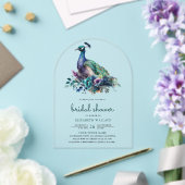 Emerald Green Floral Peacock Bridal Shower アクリル招待状 (インサイチュ (ウェディング))