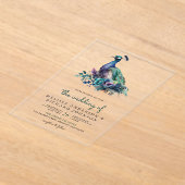 Emerald Green Floral Peacock Wedding アクリル招待状 (レイダウン)