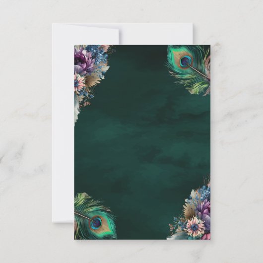 Emerald Green Floral Peacock Wedding 出欠カード (裏面)