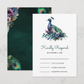 Emerald Green Floral Peacock Wedding 出欠カード (正面/裏面)