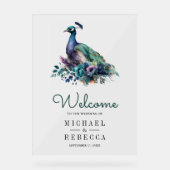 Emerald Green Floral Peacock Wedding Welcome アクリルサイン (正面)