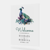 Emerald Green Floral Peacock Wedding Welcome アクリルサイン (傾斜)