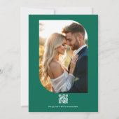 Emerald Green Floral Photo and QR Code Wedding 招待状 (裏面)