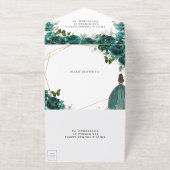 Emerald Green Floral Princess Tiara Quinceañera オールインワン招待状 (外側)