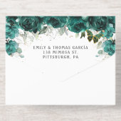 Emerald Green Floral Princess Tiara Quinceañera オールインワン招待状 (背面)