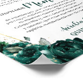 Emerald Green Floral Quinceanera In Loving Memory ポスター (角)