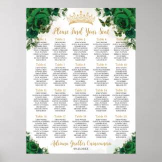 Emerald Green Floral Sweet 16 Quinceanera Seating ポスター