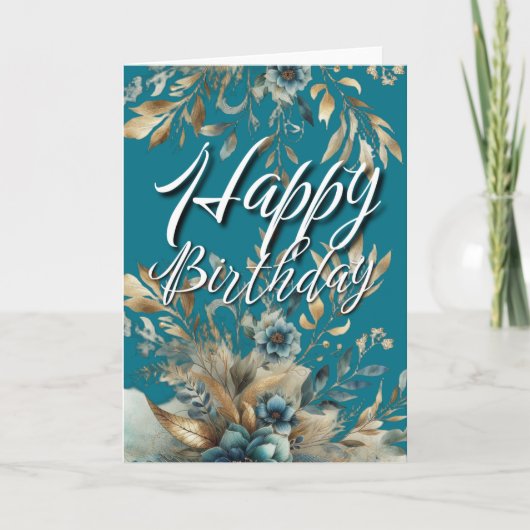 Emerald Green Floral Watercolor Boho Birthday Gree カード (正面)