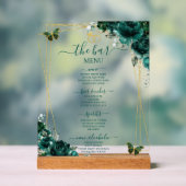 Emerald Green Floral Wedding Bar Cocktail Menu アクリルサイン (ニュートラル)