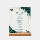 Emerald Green Floral Wedding Bar Cocktail Menu アクリルサイン (正面)