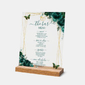 Emerald Green Floral Wedding Bar Cocktail Menu アクリルサイン (傾斜)