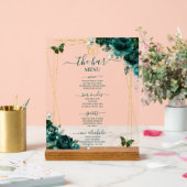 Emerald Green Floral Wedding Bar Cocktail Menu アクリルサイン (ウェディング)