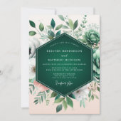 Emerald Green Flourishing Succulent Wedding 招待状 (正面)