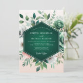 Emerald Green Flourishing Succulent Wedding 招待状 (スタンド正面)
