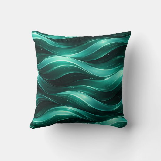 Emerald Green Fluid Wave Pattern Throw Pillow クッション (裏面)