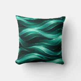 Emerald Green Fluid Wave Pattern Throw Pillow クッション