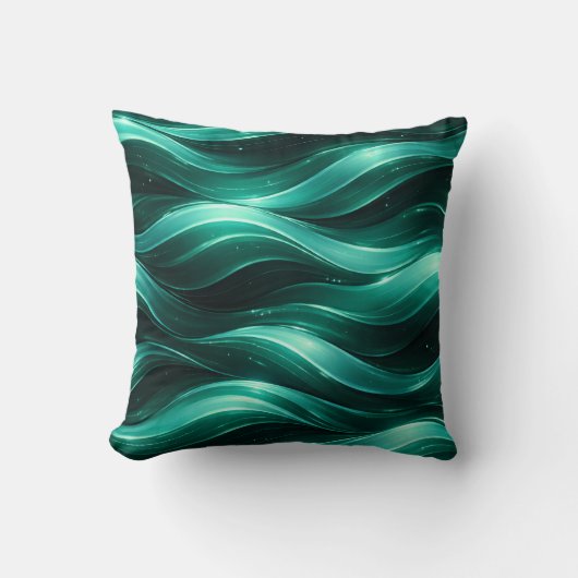 Emerald Green Fluid Wave Pattern Throw Pillow クッション (正面)