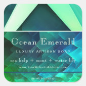 Emerald Green Gem Abstract Geometric Product Label スクエアシール (正面)