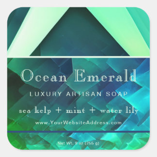 Emerald Green Gem Abstract Geometric Product Label スクエアシール