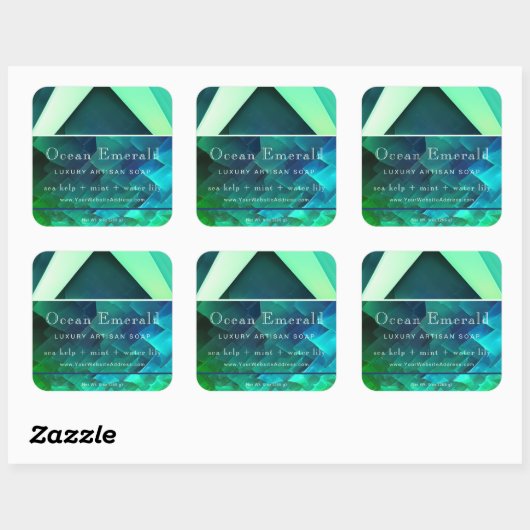 Emerald Green Gem Abstract Geometric Product Label スクエアシール (シート)