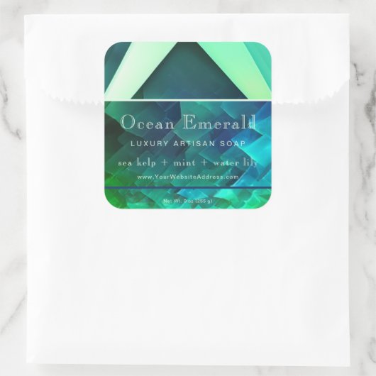 Emerald Green Gem Abstract Geometric Product Label スクエアシール (バッグ)