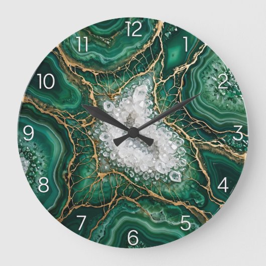 Emerald Green Geode Epoxy Wall Clock ラージ壁時計 (正面)