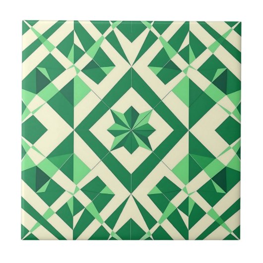 Emerald Green Geometric Star Pattern タイル (正面)
