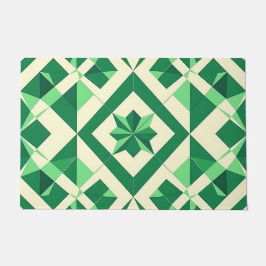 Emerald Green Geometric Star Pattern ドアマット (正面)