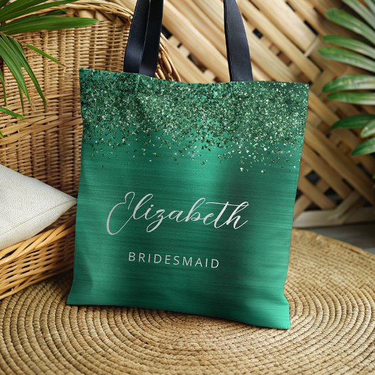 Emerald Green Glam Metallic Script Bridesmaid トートバッグ