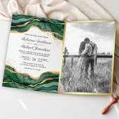 Emerald Green Gold Abstract Ink QR Code Wedding 招待状