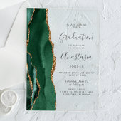 Emerald Green Gold Agate Gray Text Graduation アクリル招待状