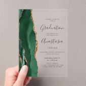 Emerald Green Gold Agate Gray Text Graduation アクリル招待状 (インサイチュ (ポータブル))