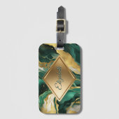 Emerald Green Gold Agate Marble Glam Luxury ラゲッジタグ (正面縦)