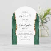Emerald Green Gold Agate Script Arch Wedding 招待状 (スタンド正面)